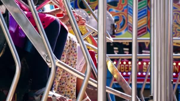 Children Fairground Chair Swing Ride Fun Fair Wide Zoom Shot — 비디오