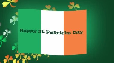 Yeşil arka planda yüzen yoncalarla Aziz Patrick Günü 'nüz kutlu olsun.