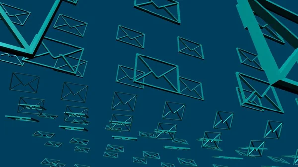 Email data flowing in cyberspace on blue background illustration
