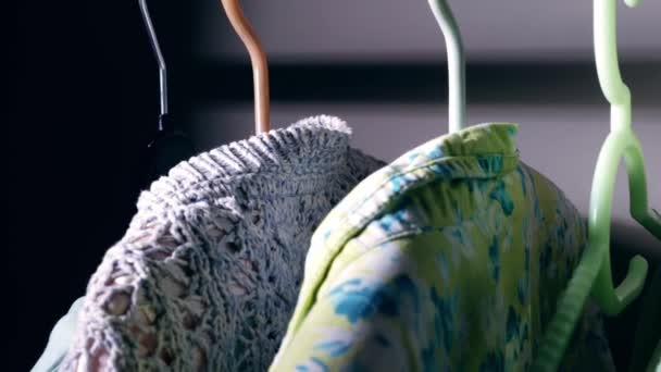 Clothes Hung Rail Medium Shot Slow Motion Selective Focus — Videoclip de stoc