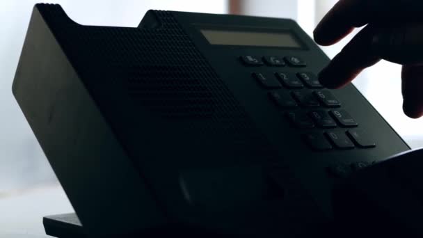 Making Call Office Phone Medium Shot Zoom Out Slow Motion — Vídeos de Stock
