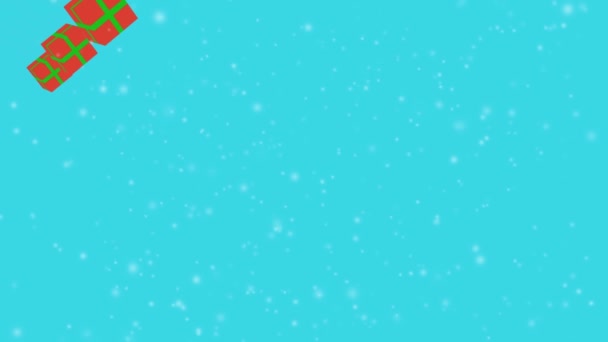 Christmas Gift Falling White Snow Particles Falling Blue Background Animation — Stockvideo