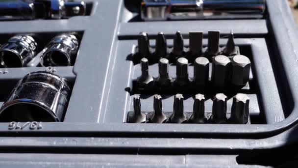 Socket Set Tool Box Repair Works Medium Panning Shot Selective — Vídeo de Stock