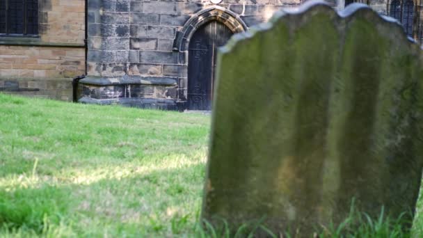 Old Stone Gothic Church England Reveal Shot Wide Dolly Selective — Stockvideo