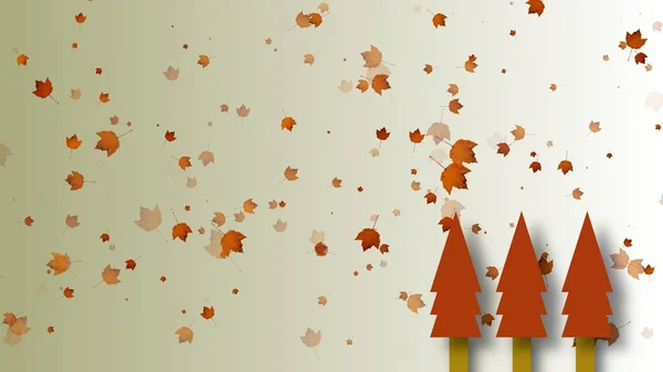Осенние Листья Упали Землю Деревьями Зеленом Фоне Иллюстрации — стоковое фото