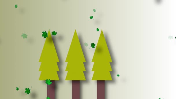 Φθινοπωρινά Φύλλα Πέφτουν Στο Έδαφος Δέντρα Πράσινο Φόντο Animation — Αρχείο Βίντεο