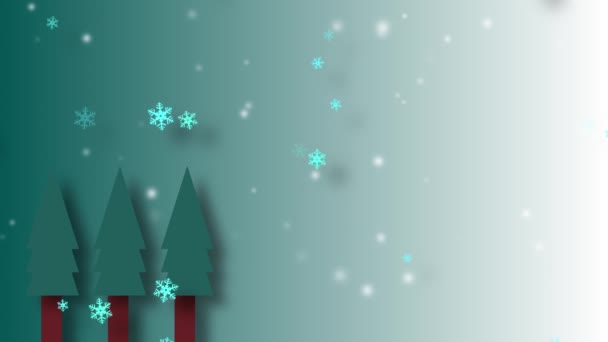 Рождественские Елки Зеленом Фоне Снежинками Падения Фоновой Анимации — стоковое видео