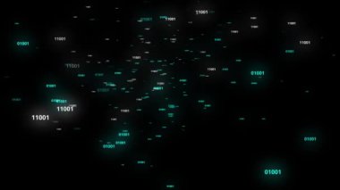 Network data binary float in cyberspace black background animation abstract concept 