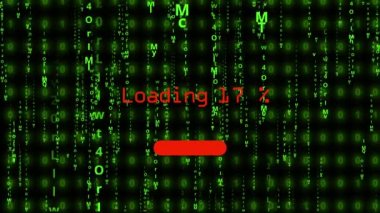 Data downloading bar failure glitch in green data matrix animation on black background