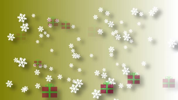 Christmas Gifts Snowflakes Falling Green Background Animation — ストック動画