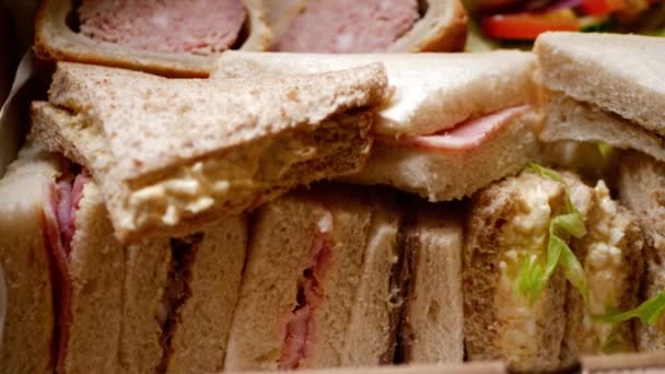 Selection Sandwiches Choice Fillings Close Dolly Zoom Shot Slow Motion — Stockvideo