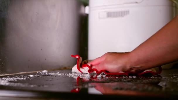 Hand Cleaning Oven Work Surface Cloth Medium Slow Motion Selective — 图库视频影像