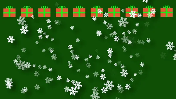 Christmas Gifts Snowflakes Falling Green Background Illustration — Stock fotografie