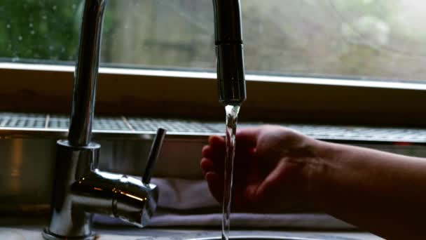 Woman Washing Hands Running Water Sink Medium Shot Slow Motion — Vídeos de Stock
