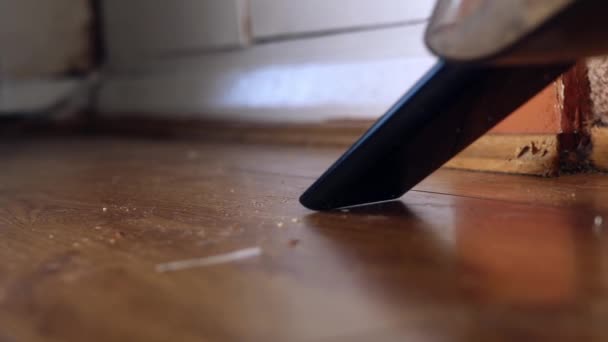 Vacuuming Hair Dust Carpet Medium Slow Motion Shot Selective Focus — Stock video