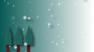 Christmas trees on on green background with snowflakes falling background animation 4k