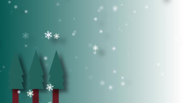 Christmas Trees Green Background Snowflakes Falling Background Animation — Stock videók