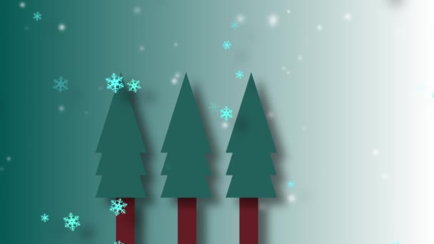 Christmas Trees Green Background Snowflakes Falling Background Animation — Stockvideo