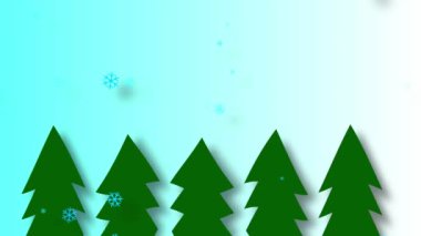 Christmas trees on on green background with snowflakes falling background animation 4k