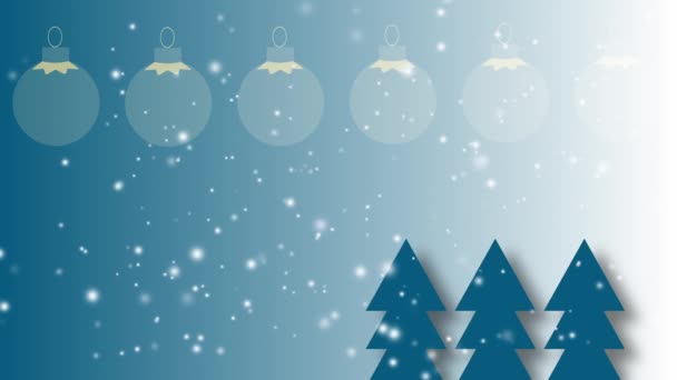 圣诞树和蓝色降雪背景下的灌木动画4K — 图库视频影像