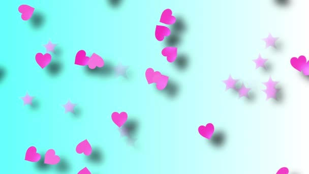 Рожевий Конфетті Любов Серця Зірки Синьому Фоні Шпалери Анімація Фону — стокове відео