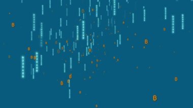 Sanal uzay mavi arkaplan resimlerinde yüzen altın bitcoin dijital para birimi