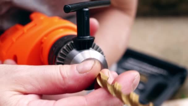 Fitting Bit Electric Power Drill Diy Close Shot Zoom Slow — Stock video