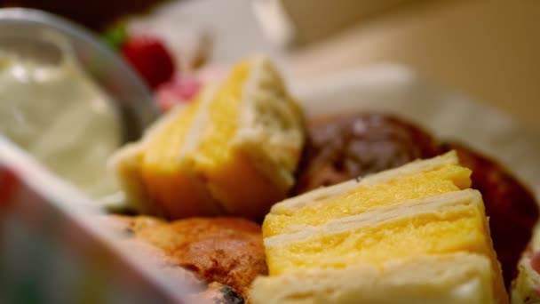 Vanilla Slice Selection Cakes Sweets Afternoon Tea Close Selective Focus — Stock Video