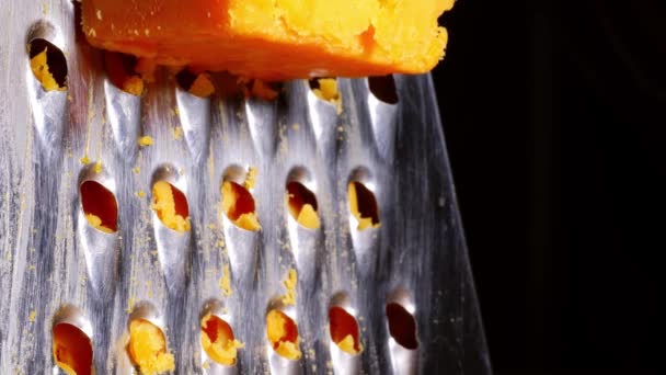 Grating Red Chedder Cheese Macro Close Shot Selective Focus — Stock Video