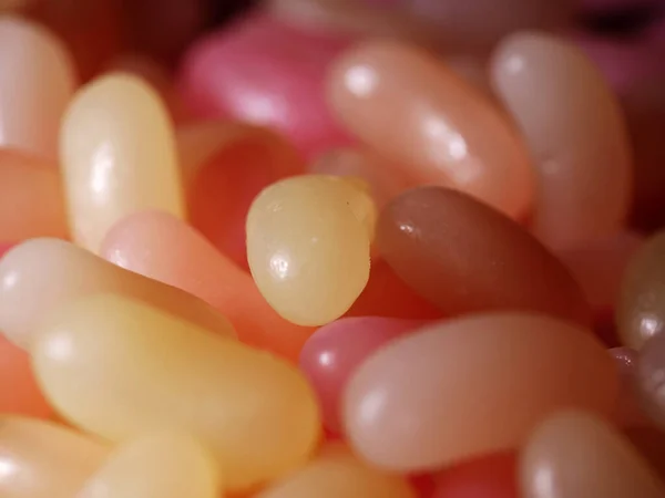 Jelly Beans Assorted Mixture Pink Background Close Macro Shot Selective — Stock Photo, Image