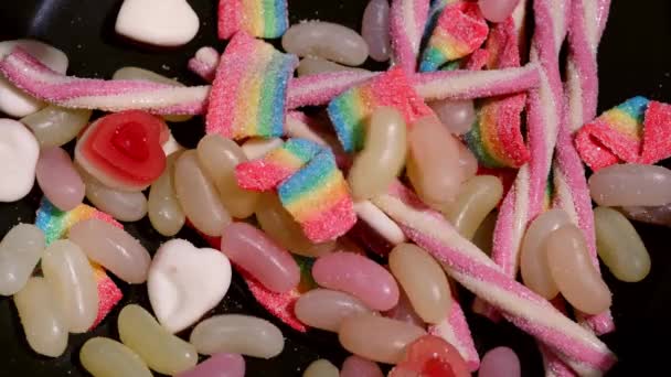 Cukierki Słodycze Kolorowa Kolekcja Tle Zbliżenie Strzał Selektywny Ostrość — Wideo stockowe