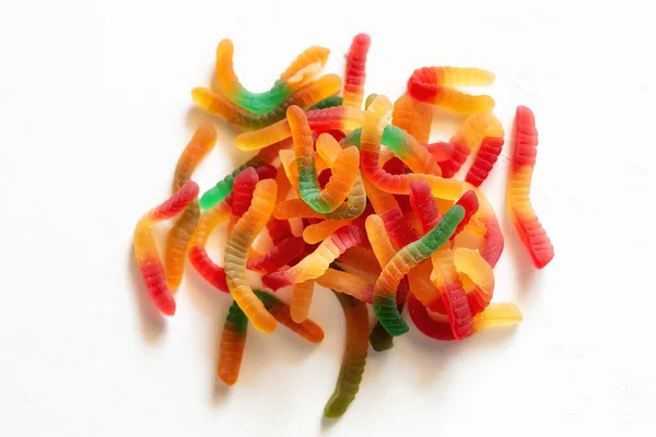 Heap Jelly Worms Close White Background — Stock Photo, Image