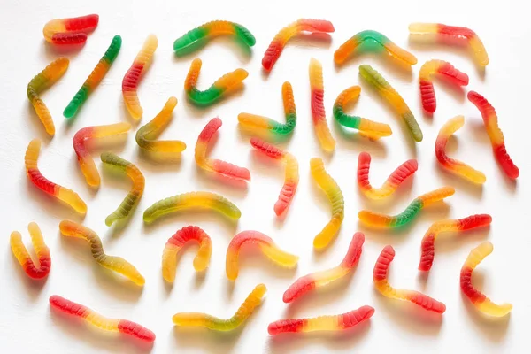 Multicolored Gummy Jelly Worms Sweets Candy Isolated White Background Close — Stock Photo, Image