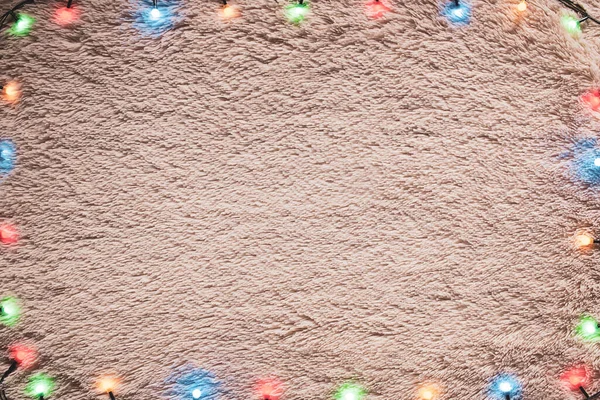 Colorful Glowing Garland Woolen Blanket Christmas Frame Mockup — Stock Photo, Image