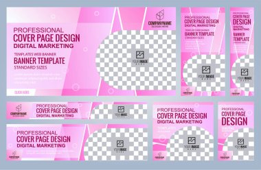 Pembe ve Siyah Web pankart şablonları, Kapaklı Sayfa Standart boyutları. Vektör illüstrasyonu