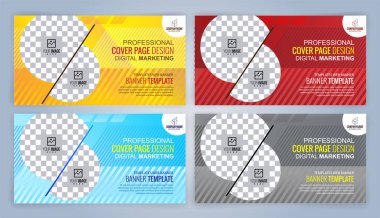 Dört renkli web pankartı şablonu seti, boşluklu standart boyutlar. Premium Vektör illüstrasyonu