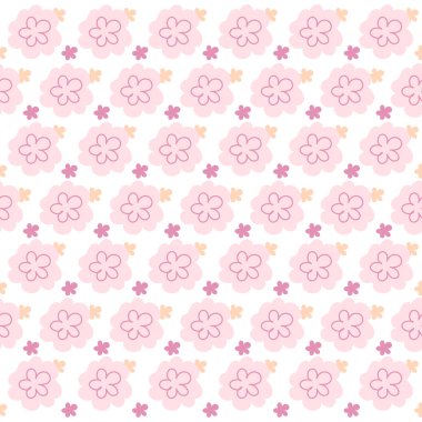 Cute flower pattern. Pink flower on white background.