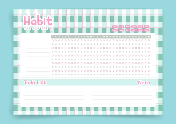 Cute Habit Tracker Monthly Planner Monthly Planner Habit Tracker Blank — Stock Vector