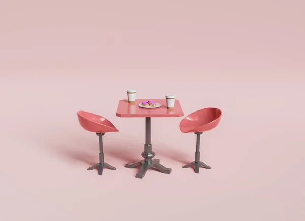 Table Basse Avec Beignets Deux Tabourets Sur Fond Minimal Concept — Photo