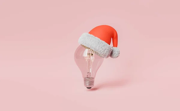 Noel şapkalı ampul. 3d oluşturma