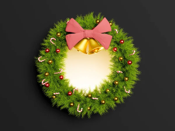 光沢のある中心部と暗い背景を持つ華やかなクリスマスの花輪 製品表示3Dレンダリングのために — ストック写真