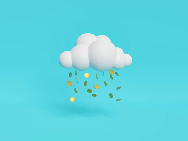 Nuage Avec Pluie Pièces Sur Fond Bleu Concept Minimal Investissement — Photo