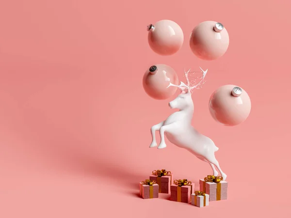 Figurine Renne Avec Des Lumières Noël Sur Les Bois Cadeaux — Photo