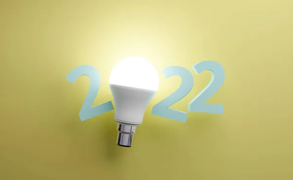 Numeri Nuovo Anno 2022 Con Lampadina Led Luminoso Centro Rendering — Foto Stock