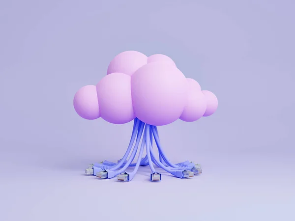 球状云 有几个以太网电缆从其中脱落 云存储的概念 技术和互联网 3D渲染 — 图库照片