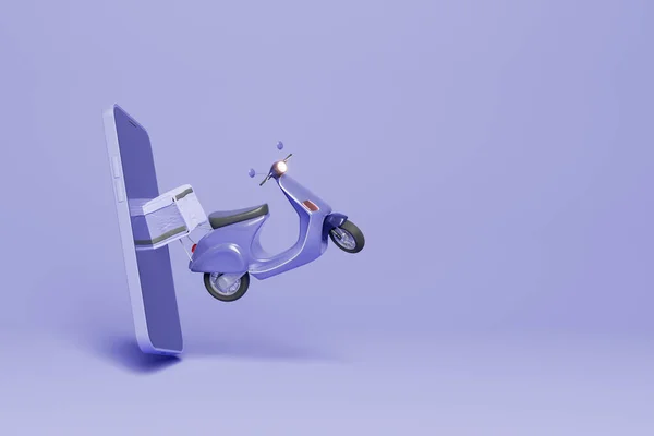 Delivery Scooter Coming Out Screen Mobile Phone Concept Home Delivery — Stock Photo, Image