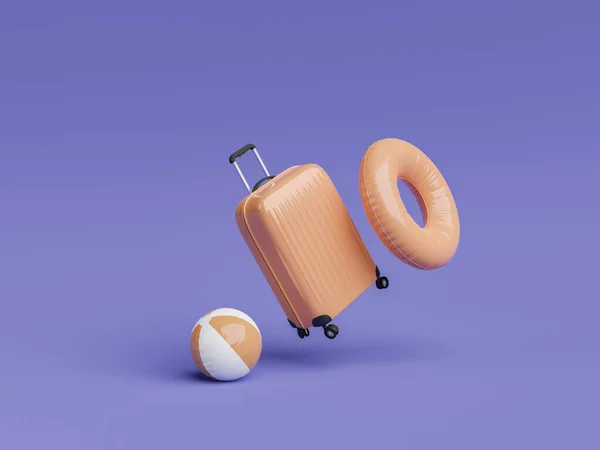 Koffer Met Strandbal Zwevende Ring Lucht Kleur Van Het Jaar — Stockfoto