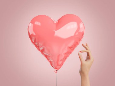 hand with a pin next to a heart shaped globe. valentine's day concept, heartbreak, love and tension. 3d rendering