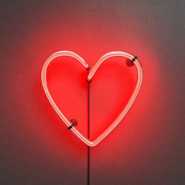 Red Neon Lamp Shape Heart Minimal Concept Valentine Love Greeting — 스톡 사진