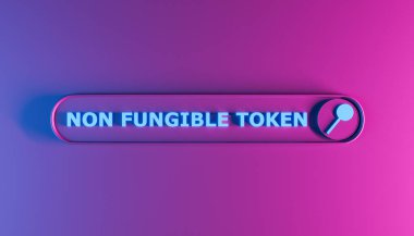non fungible token inscription on a 3d search bar with neon lighting. 3d rendering clipart